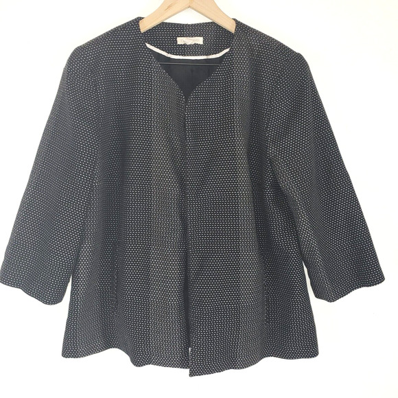 Eileen Fisher Black Collarless Organic Cotton Open Front Blazer Jacket 1/2 Sleev - Picture 8 of 8